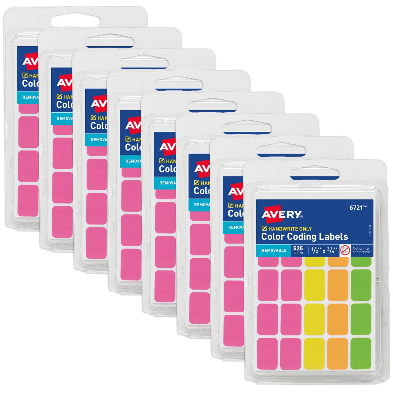 Avery Color-Coding Removable Labels, 1/2" x 3/4", Assorted Neon Colors, Non-Printable, 8 Packs, 4,200 Blank Labels Total (21928)